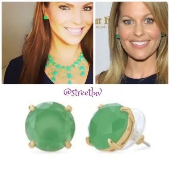 EUC Stella & Dot Janice Stud Earrings Vivid Green Gold - Picture 1 of 8